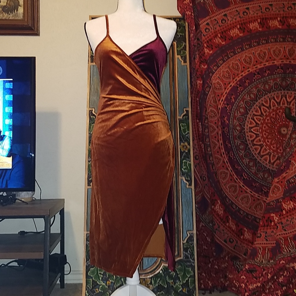 Two Tone Velvet Spagetti Strap Dress